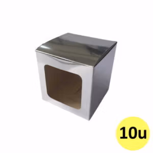 Caja plateada de cartón sublimable para taza con ventana