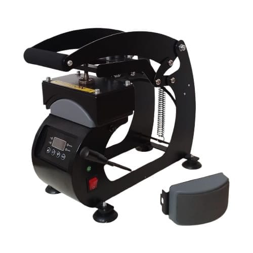 Estampadora plancha de gorras con tensor y sensor automático y doble base intercambiable