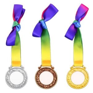 Medalla de metal sublimable en color oro, plata y bronce