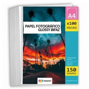 Papel fotográfico brillante glossy bifaz A4 150gr por 100 hojas
